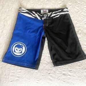 Vtg Y2K Fighter Girls Shorts Women 9 Blue MMA made In USA UFC Low Rise Zebra